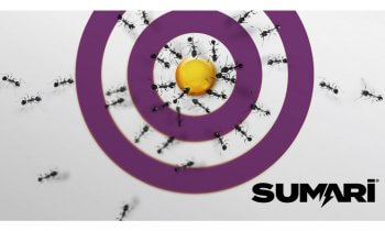 Sumari's bullseye logo, which has ants converging on the center.