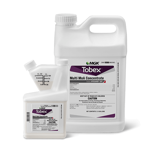 Tobex quart and 2.5 gallon size bottles