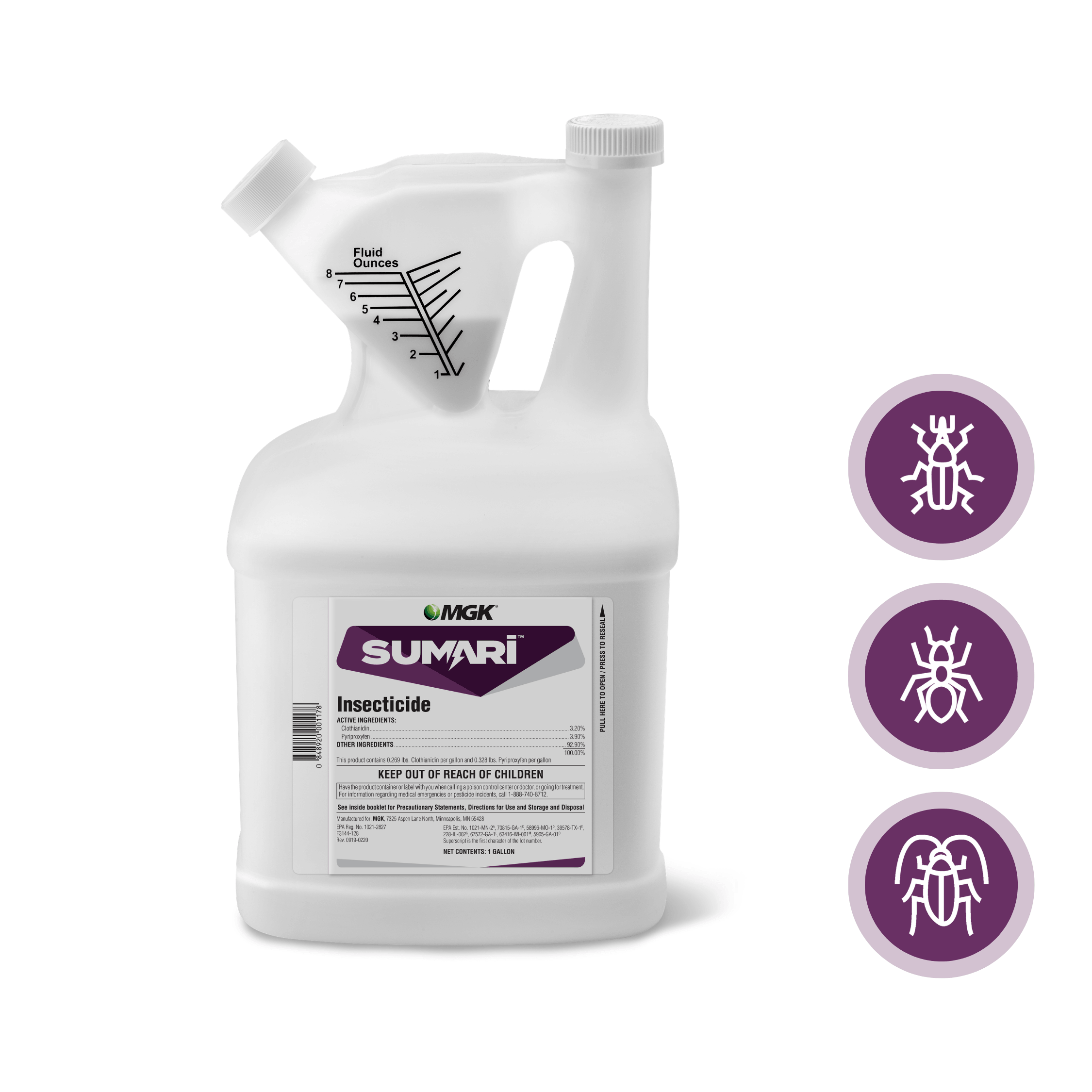 Close up product images of Sumari® Insecticide and Sumari® Ant Gel Bait, including Ant, cockroach and bettle icons.